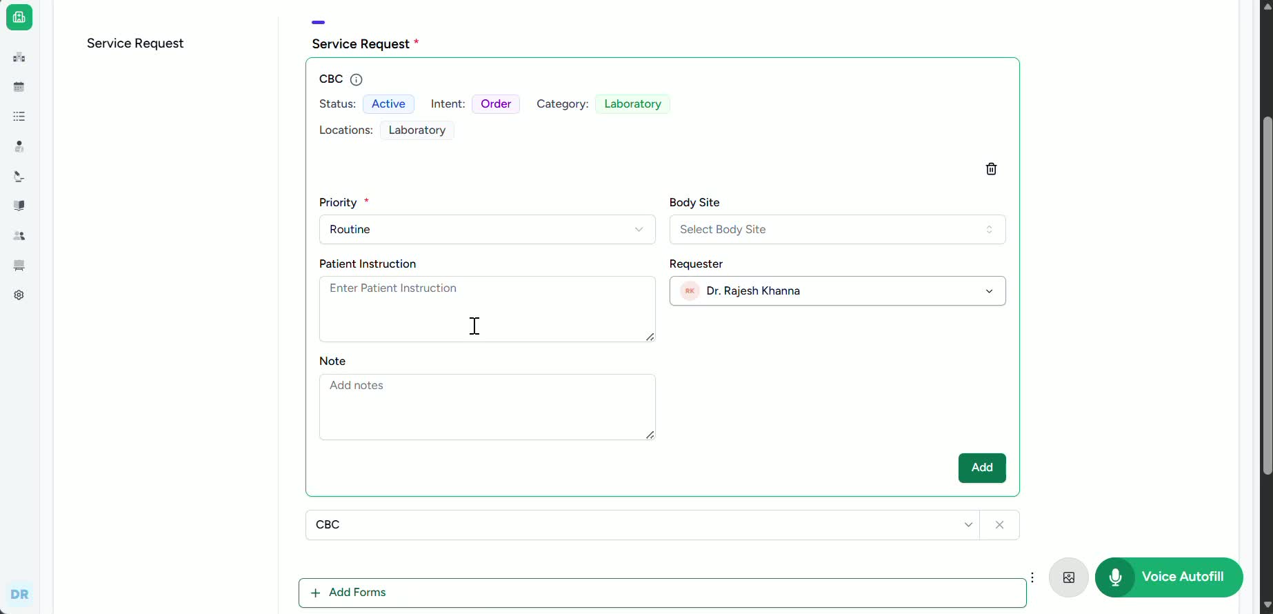 Raise Lab Test Request - Care Platform Documentation